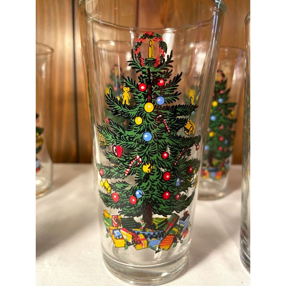 Holiday highball glass, vintage KIG Indonesia Christmas tree
